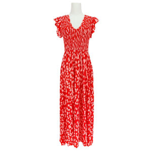 Mister Zimi Della Smocked Maxi Dress Sangria Coral Rain Size 6 Spring Vacation